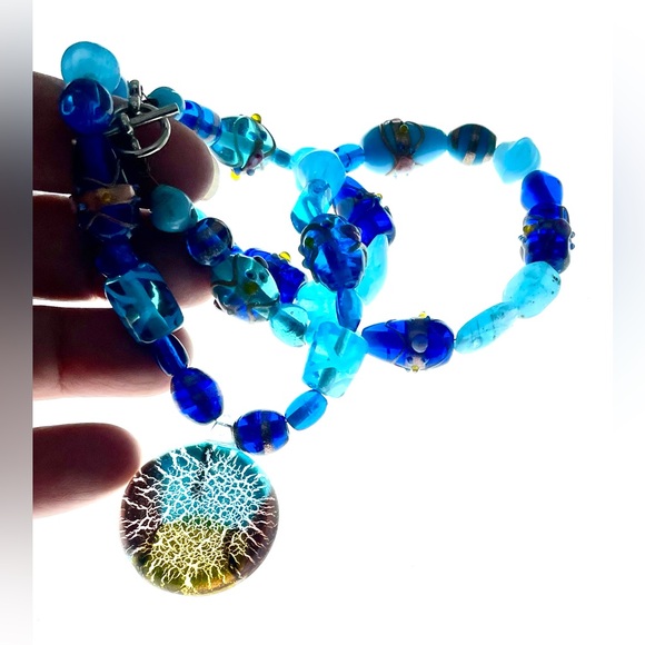 3 for $30 Artisan Glass Beaded Necklace with Art Glass Pendant - Picture 2 of 9